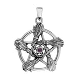 Amethyst Besom Broom Pentagram Pendant Silver Necklace