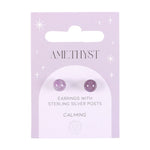 Carded Amethyst Crystal Stud Earrings on Sterling Silver Posts