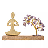 Back of Serenity Yoga Seated Prayer Pose figure with Amethyst Tree