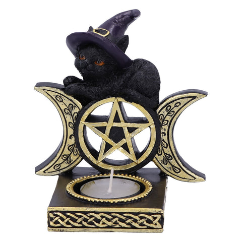 Black Magic Cat Tea Light Holder Nemesis Now U6521Y3