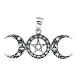 Celtic Triple Moon Pentagram Pendant on Silver Necklace
