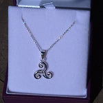 Celtic Triskele Pendant on Silver Chain Necklace Boxed