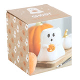 Boxed Ceramic Ghost Shaped Oil Warmer Burner with Orange Pumpkin