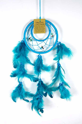 Circles Turquoise Dreamcatcher with beads and feathers