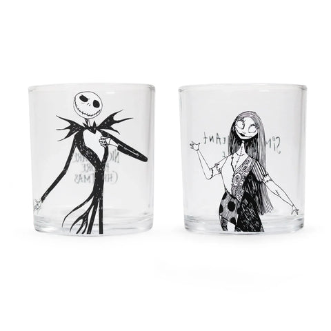 Nightmare Before Christmas Set of 2 Glass Tumblers Jack and Sally