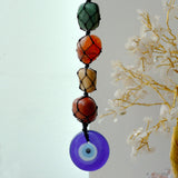 On display Seven Chakra Stone Hanging Glass All Seeing Evil Eye