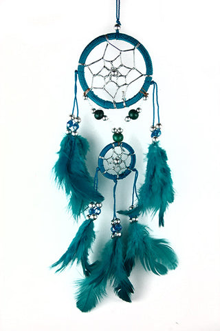 Turquoise Dreamcatcher with Beads and Feathers