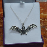 Boxed Flying Bat Pendant on 925 Sterling Silver Necklace