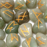 Green Aventurine Rune Gemstone Engraved Runes Set