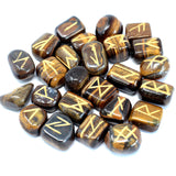 Hand Engraved Indian Tiger Eye Gemstone Runes Set