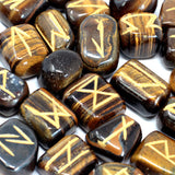 Hand Engraved Indian Tiger Eye Gemstone Runes Set