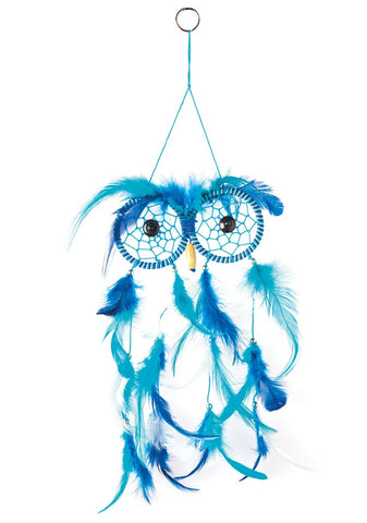 Hanging Owl Dreamcatcher with Beads Blue