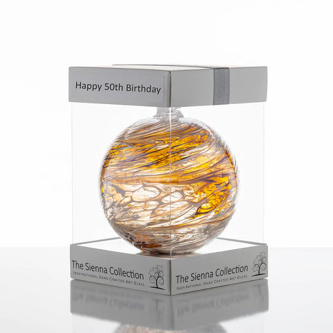 Boxed Happy 50th Birthday Sienna Glass Hanging Birthstone Ball