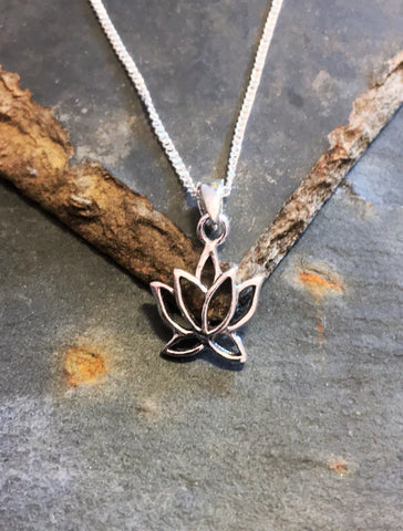 Lotus Flower Sterling Silver Pendant on 18" Chain Necklace