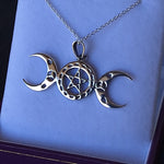 Reverse of Celtic Triple Moon Pentagram Pendant on Silver Necklace Back