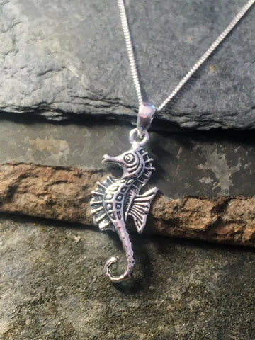 Seahorse Sterling Silver Pendant on 18" Chain Necklace