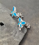 Side Dragonfly Pair Blue Opal 925 Sterling Silver Stud Earrings
