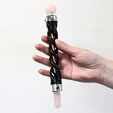 Spiral Carving Healing Wand - Copper Pipe Rock Quartz Crystal In Hand