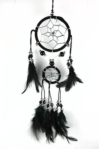Double Circles Black Dreamcatcher Feathers and Beads