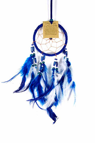 Blue Dreamcatcher with Blue and White Feathers