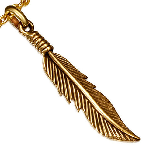 Bronze Feather Pendant on chain Necklace