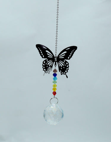 Butterfly and Crystal Ball with Chakra Beads Suncatcher