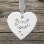 Diamond Wedding Anniversary Ceramic Heart with Hanging Ribbon