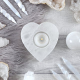 Display Selenite Heart shaped Candle Tealight holder at Mystical and Magical