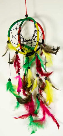 Double Rasta Dreamcatcher with Feathers and Beads