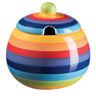 Hand Crafted Rainbow Striped Ceramic Sugar Bowl at Mystical and Magical