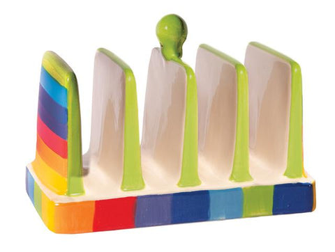 Handpainted Fair Trade rainbow stripe ceramic toast rack at Mystical and Magical Halifax UK