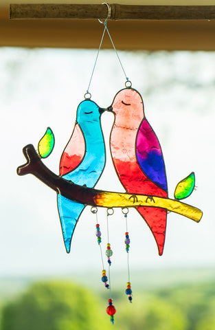 Kissing Couple Resin Birds On Branch