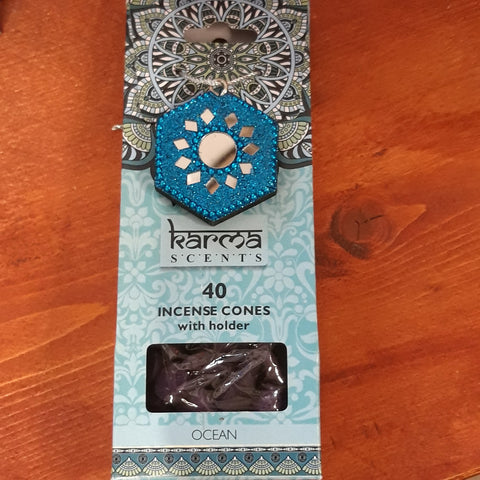 Karma Scents Ocean 40 Incense Cones and Holder at Mystical and Magical