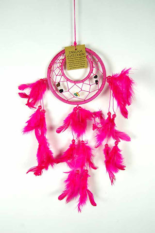 Pink Dreamcatcher with Pink Feathers and Beads