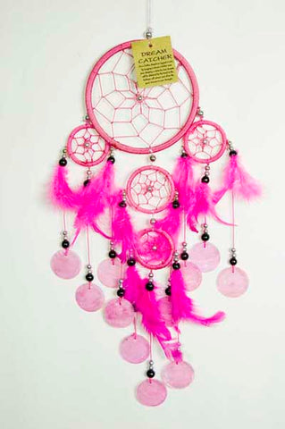 Pink Dreamcatcher With 4 Circles and Shells