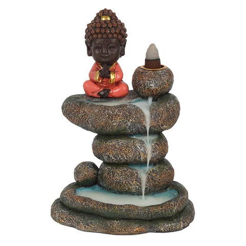 Buddha on Rock Backflow Waterfall Incense Cone Burner