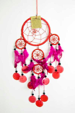 Red Dreamcatcher With 4 Circles and Shells