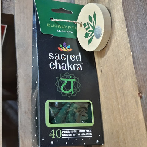 Sacred Chakra Eucalyptus Incense Cones and Holder at Mystical and Magical