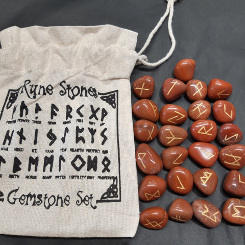 Hand Engraved Red Jasper Gemstone Runes Set
