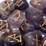 Hand Engraved Amethyst Gemstone Runes Set close up