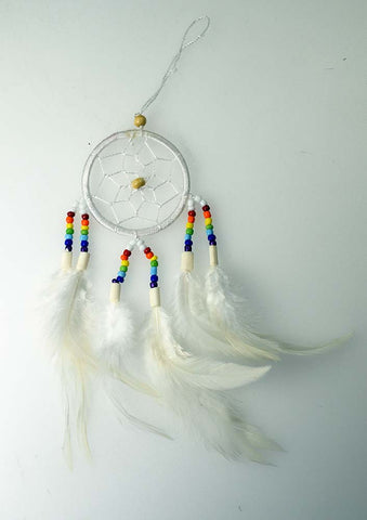 White Dreamcatcher with Multi coloured Beads 