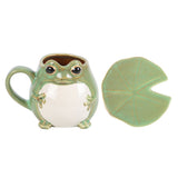 Frog Shaped Ceramic Mug and Lily Pad Saucer Coaster