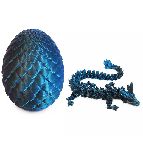 3D Printed Mythical Dragon in an Egg Black and Blue Colour Mix