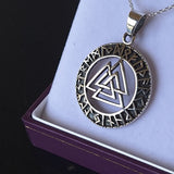 Boxed Viking Valknut Runic Pendant on Silver Chain Necklace Side