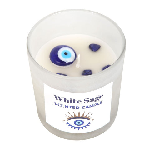 All Seeing Eye White Sage Crystal Chip Protection Paraffin Candle