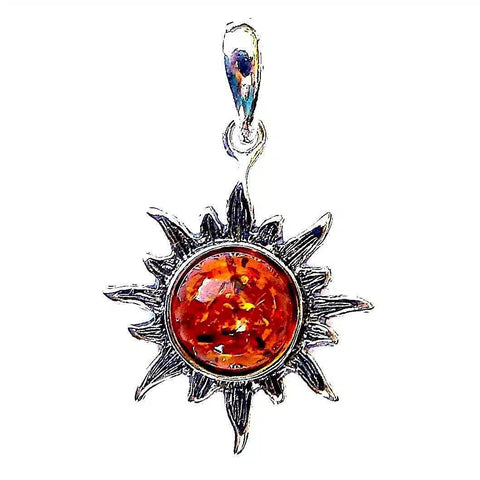 Amber Sun Sterling Silver Pendant on Chain Necklace