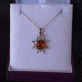 Boxed Amber Sun Sterling Silver Pendant on 18" Chain Necklace