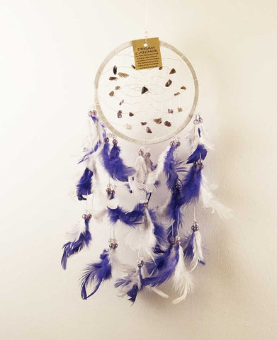 Amethyst Chip Dream Catcher White and Purple Feathers