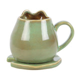 Back Frog Shaped Ceramic Mug and Lily Pad Saucer Coaster