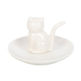 Back of Sitting White Cat Cute Face Ceramic Trinket Dish